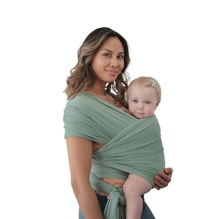 mushie Baby Wrap Carrier | 100% Organic Cotton | Infant Sling for Newborn and Babies 8-35 lbs (Roman Green)