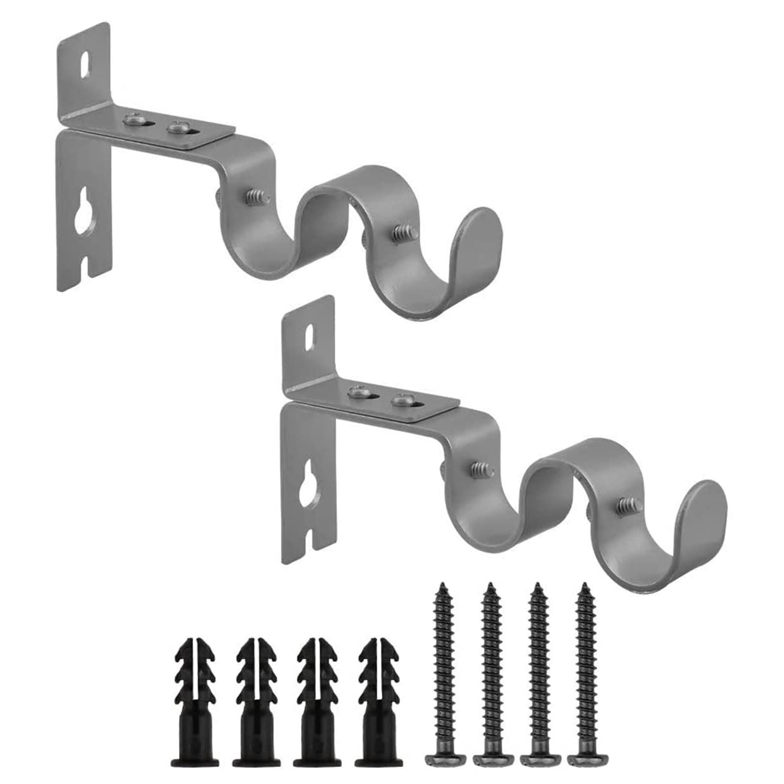 Increway Grey Curtain Rod Bracket, 2Pcs Gray Sturdy Adjustable Double Curtain Rod Brackets Curtain Rod Holders Curtain Holdbacks