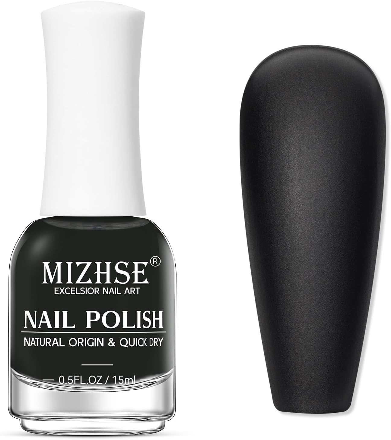MIZHSE Matte Black Nail Polish, Quick Dry Velvet Black Nail Polish, Non-Gel Air Drying Fast 15 ml Regular Glossy Shiny Finish Nail Lacquer, Full Coverage Nail Art Manicure DIY Home