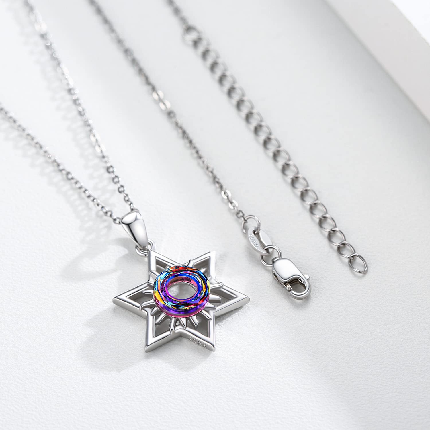 Collana con stella di David S925 in argento Sterling con ciondolo a forma di sole, collana di cristallo, gioielli Wiccan regalo per donne e ragazze, Argento sterling