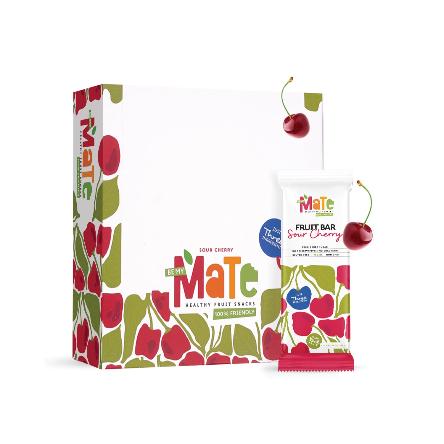 Mate Apple + Sour Cherry Healthy Snack, 100% Natural Real Fruit Bar & Gluten-Free & Vegan & Non GMO & Kosher - Zero Added Sugar, No Preservatives and No Colorant - 24 PackCompact by Design (Amazon-developed Certification)