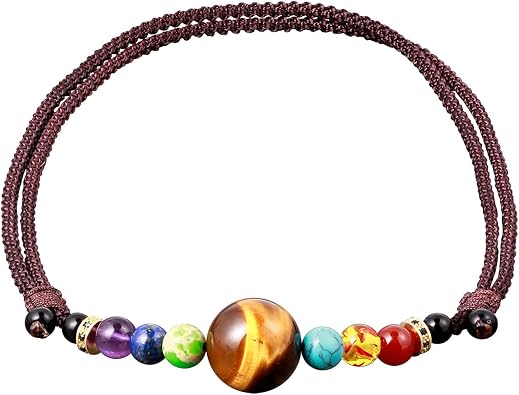 Natural Tiger Eye with 7 Chakra Choker Necklace for Women Men | Crystal Necklaces,Chokers Newcklaces for Women, Wealth Meditation Yoga Healing Crystals and Gemtones,Adjustable