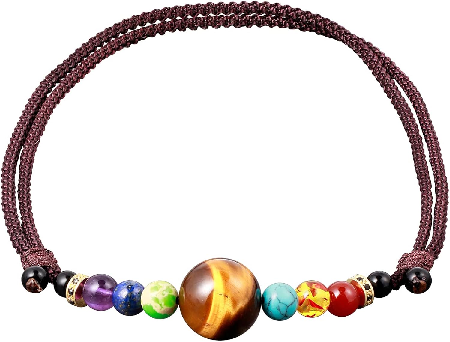 Jewboo Natural Tiger Eye with 7 Chakra Choker Necklace for Women Men Crystal Necklaces Chokers wealth Meditation Yoga Crystals and Healing Stones