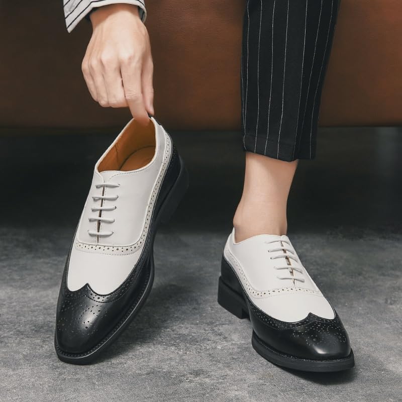 Men's Wingtip Brogue Dress Oxford Pu Leather Anti-Slip Slip Resistant Rubber Sole Wedding Classic Lace Up Plain Toe Working2