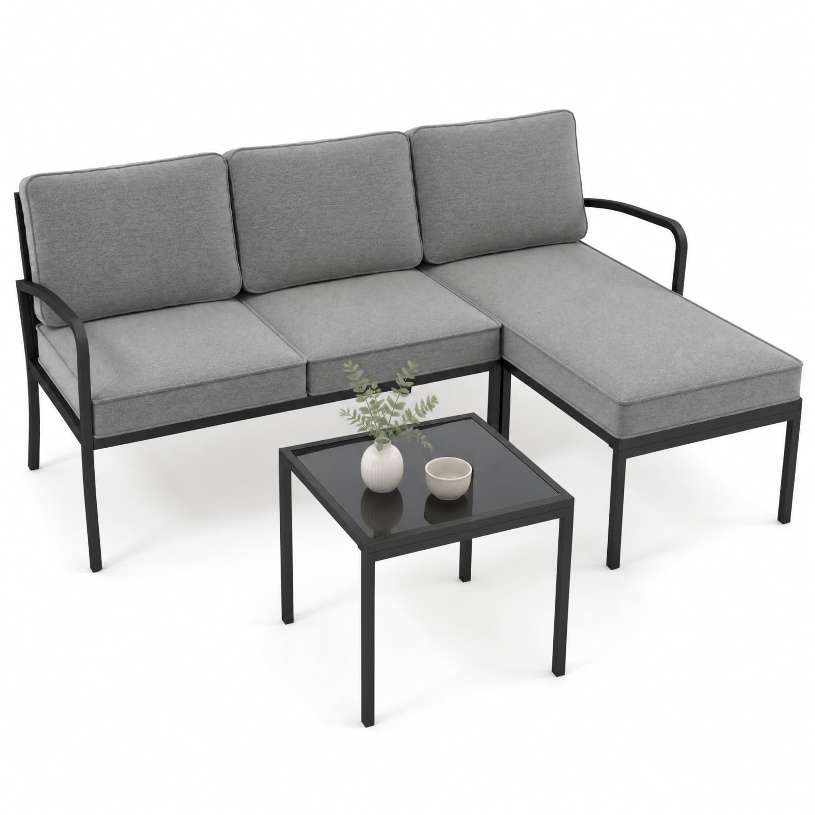 GOPLUS Sofa Cama 2 Plazas con Diván Individual y Mesa Negra,160cm (Gris)