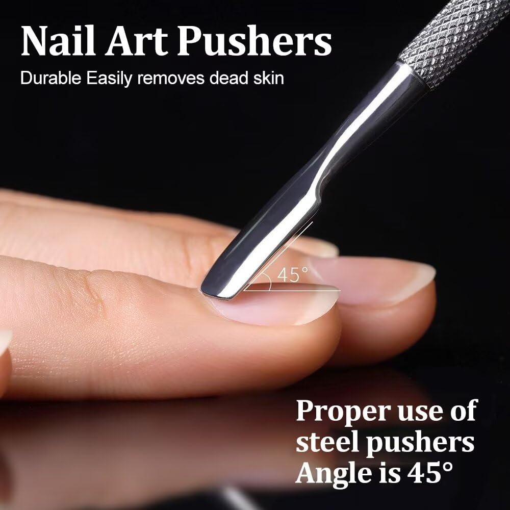 Repousse-cuticules - Kit d'outils de manucure avec fourchette, lot de 2 outils pour enlever et tailler les cuticules, grattoir à vernis en gel UV à double tête pour éliminer les peaux mortes
