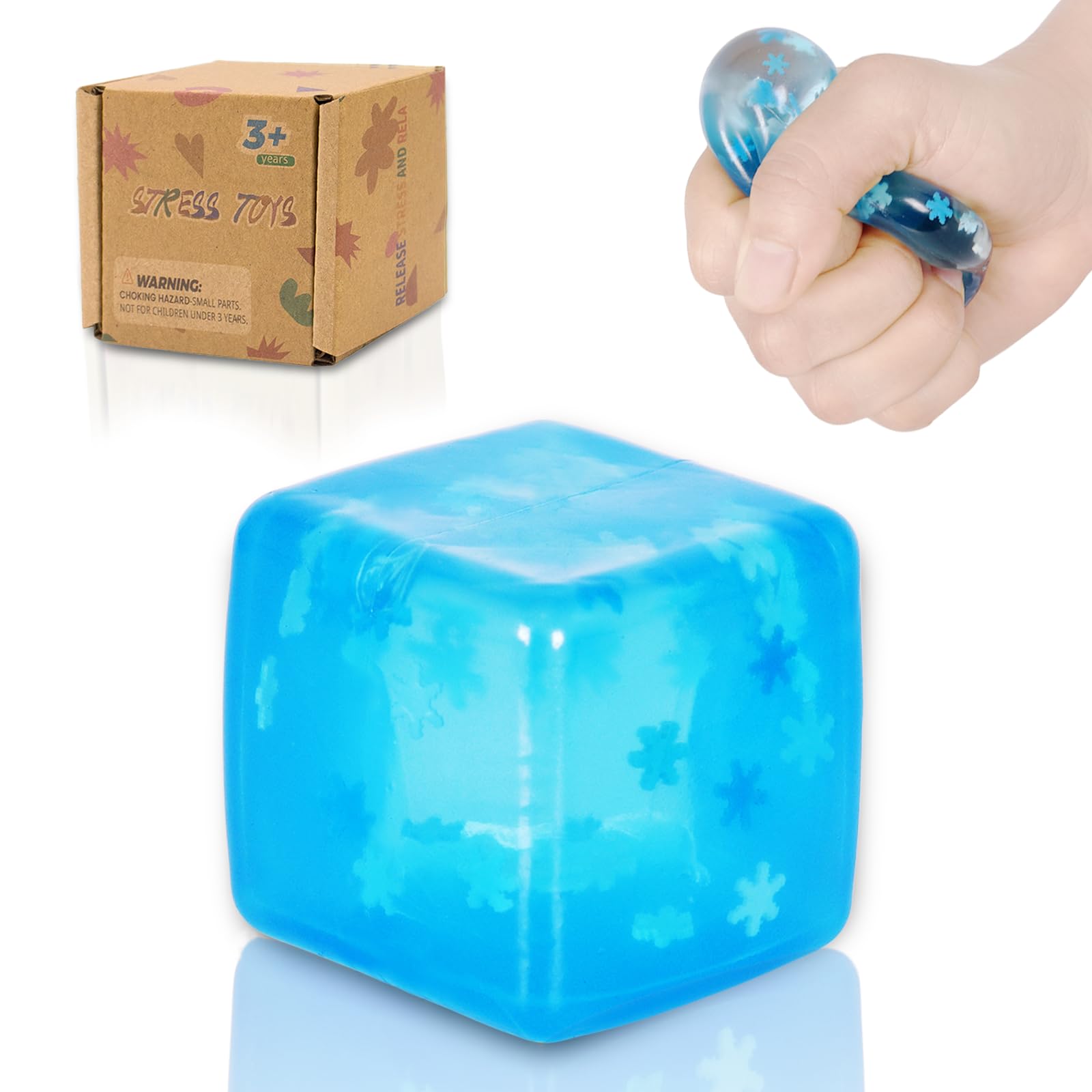 Zanyblox Squeeze Toys Squishy Cubes Snowflake Stress Ball, Soft Fidget Cube for Autism Stress Relief, Durable Squishy Toy for Adults and Boys & Girls Age 3+ (1.97in) (Blue)
