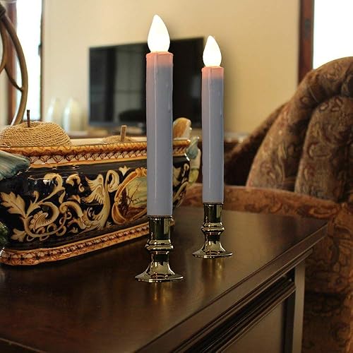 Miniatura 5 de Wondise Velas cónicas blancas sin llama para ventana, funcionan con pilas con control remoto y temporizador, velas parpadeantes sin llama con