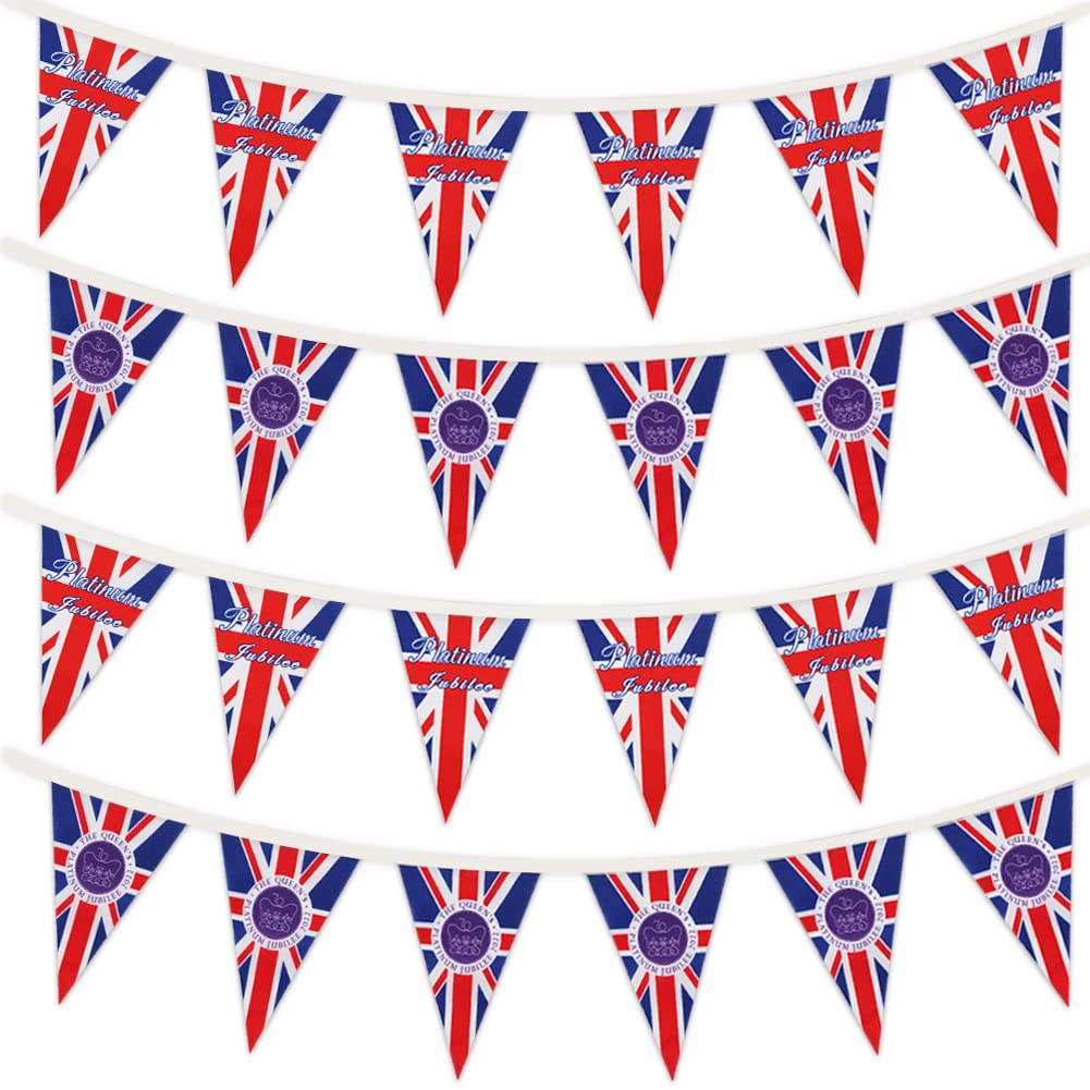 2 Pack Queen Platinum Jubilee 2022 Bunting Banner,Union Jack Triangle Flags Bunting,Total 30 Flags 36 Ft UK Britain Flags String Banner for 70 Years Queen Jubilee Parades Royal Party Decoration