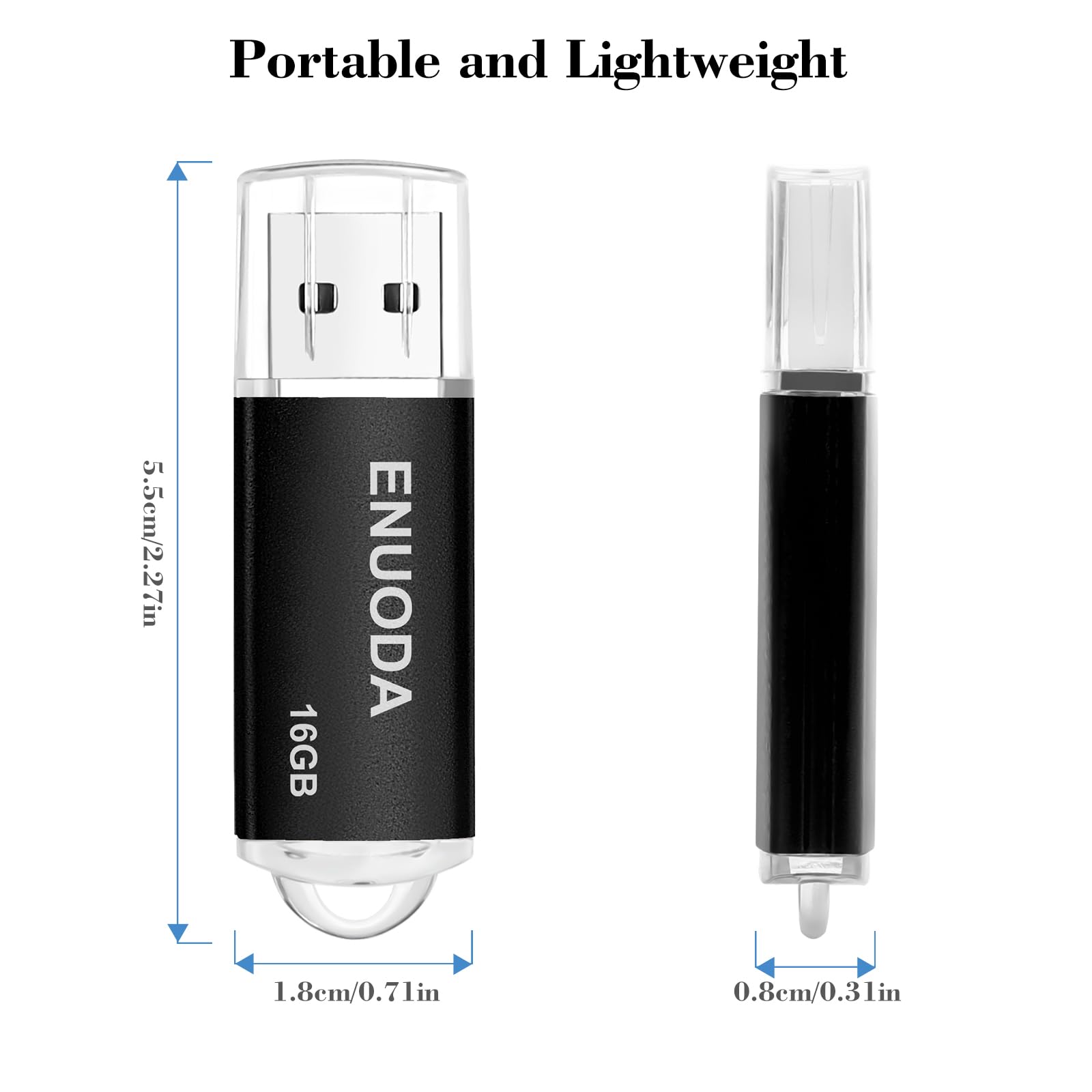 ENUODA Pendrive USB 16GB 2 sztuki, USB 2.0 Flash Drive, pamięć flash USB do przechowywania danych z podświetleniem LED (Czarny Niebieski)