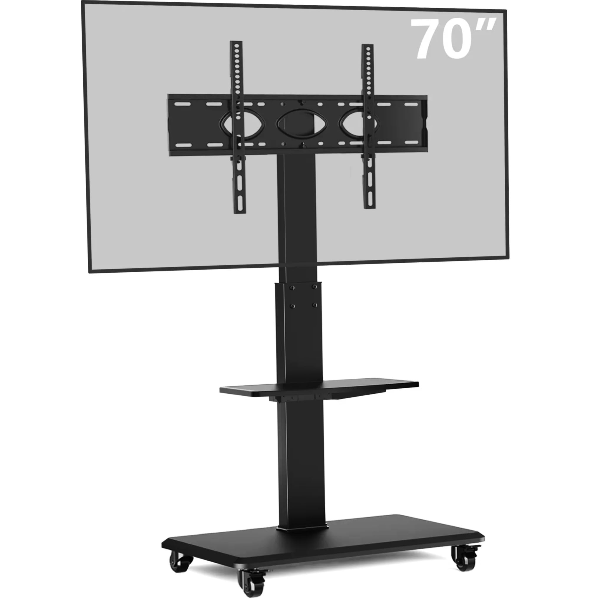 Bricoloco Soporte TV de Suelo con Ruedas giratorias y 2 baldas de Apoyo para Accesorios - Soporte de pie para televisores de 37 a 70 Pulgadas con Base Robusta y Estable - Sistema de Cables recogidos.