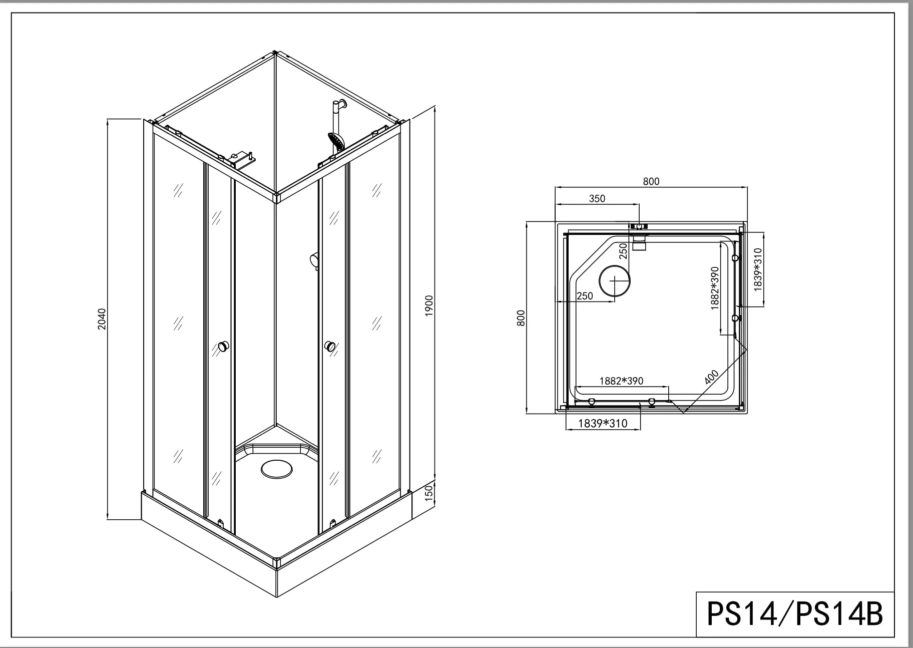 Sanotechnik Cabina de ducha completa, 80 x 80 cm, entrada esquinera con puertas correderas, con grifo, barra deslizante, ducha de mano, con plato de ducha, cabina de ducha completa