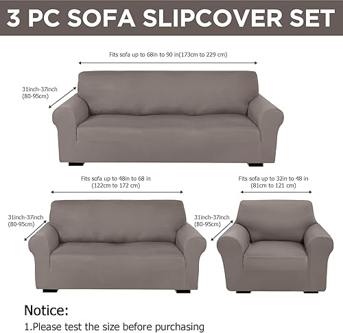Miniatura 2 de Peryiter Juego de 3 fundas para muebles de sofá, sofá biplaza, sillón y silla, ajuste elástico, sin arrugas, protector de muebles (gris, elastano de