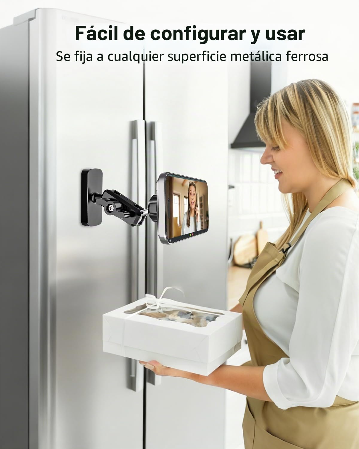 Soporte Magnético Doble Móvil Multifuncional, Ajustable 360° | Soporte Móvil Pared Iman para Gym/Frigorifico/Carretilla Elevadora/Tractor para Funda Mag-safe, iPhone, Teléfonos Android