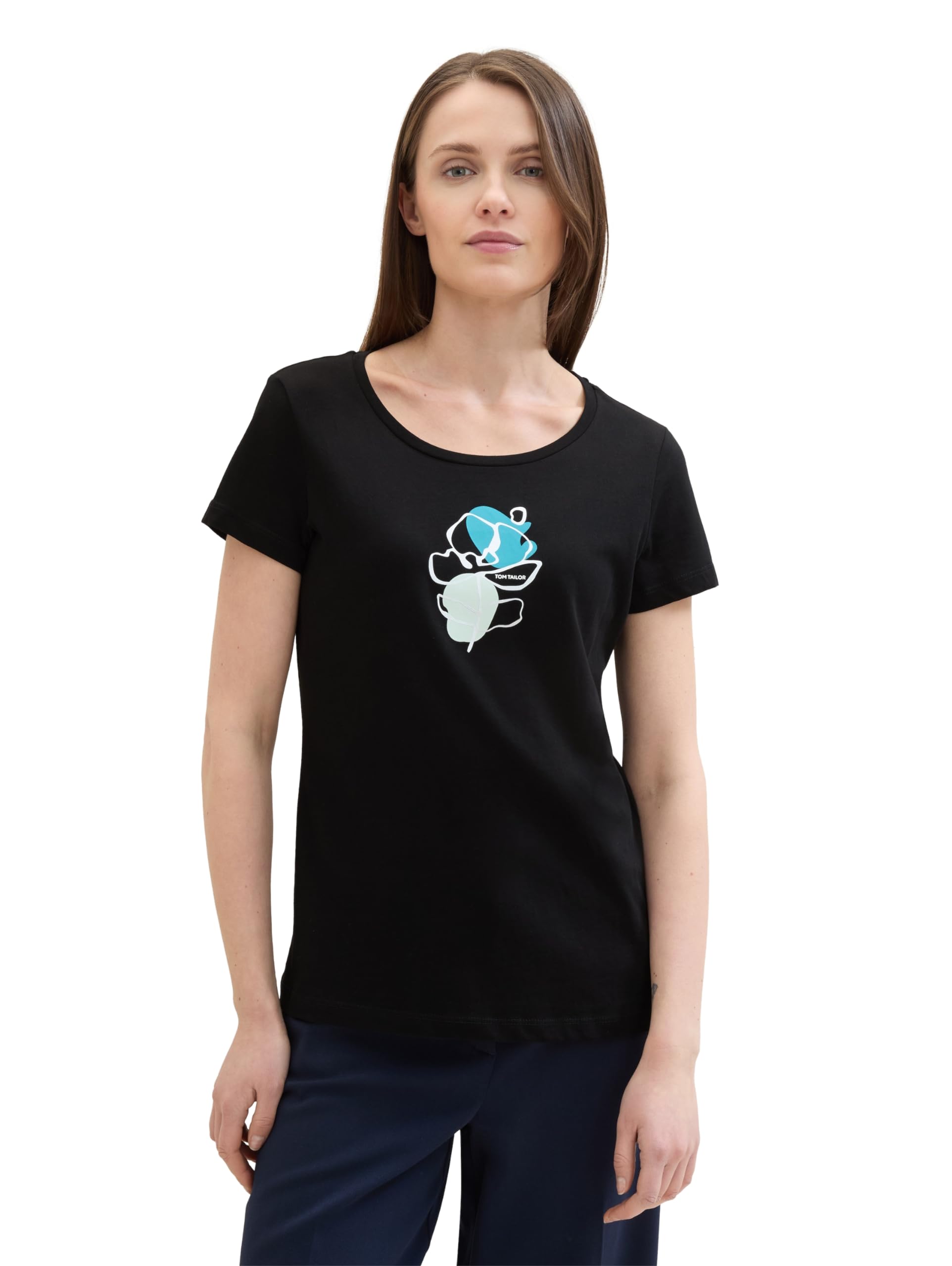 TOM TAILOR Damen Basic T-Shirt mit Blumen Print