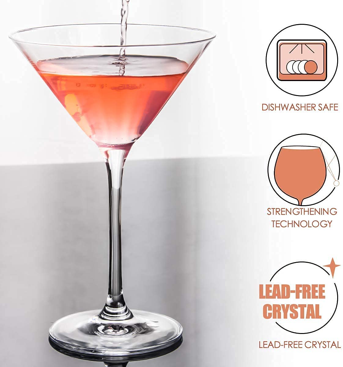 NVRA Premium Crystal Martini Glasses Set of 2 | 4.8 Ounce (140ml) | V-Shape Straight-stemmed Italian Clear Elegant Cocktail Glasses for Bar, Martini, Pisco Sour, Juice, Cosmopolitan, Gimlet 2