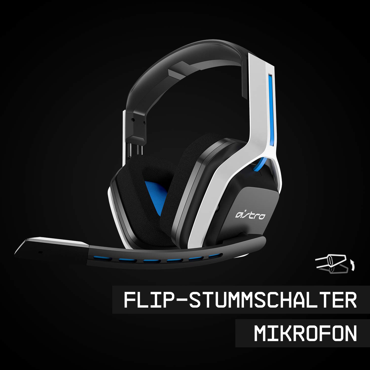 ASTRO Gaming A20 Wireless Headset Gen 2, Leicht & Robust, Flip-to-mute-Mikrofon, +15-Stunden Akkulaufzeit, 15m Reichweite, für PlayStation 5, PS4, PC, Mac - Weiß/Blau