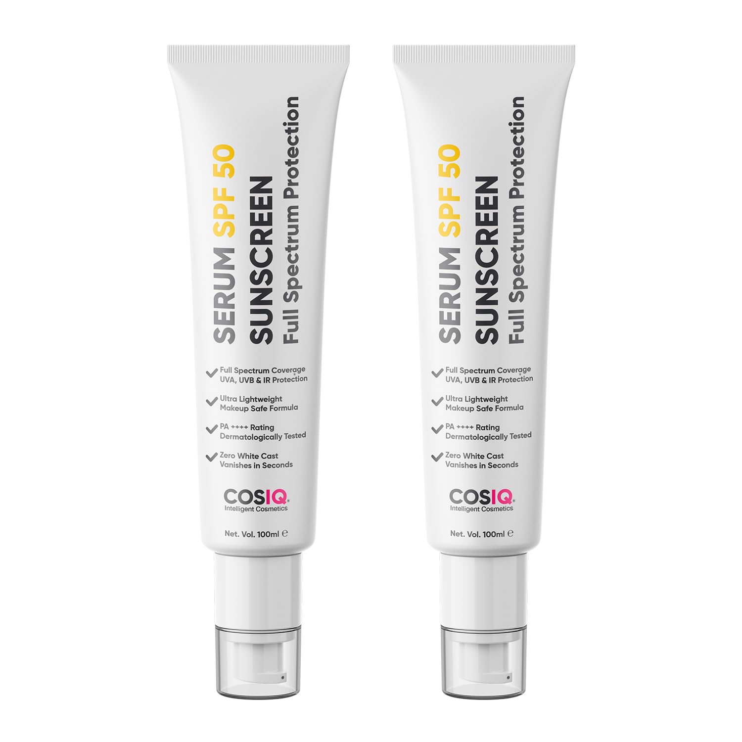 Cos-IQ India’s Only Hybrid, Serum-Based Sunscreen - SPF 50 | No White Cast | Broad Spectrum PA ++++ | For Women & Men (200ml, 60 Days Pack)