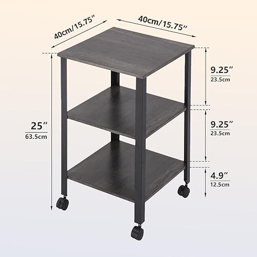 Miniatura 3 de Mesa auxiliar, mesa auxiliar con ruedas, soporte de impresora con almacenamiento de 3 niveles, mesita de noche, dormitorio, oficina, cocina, marco