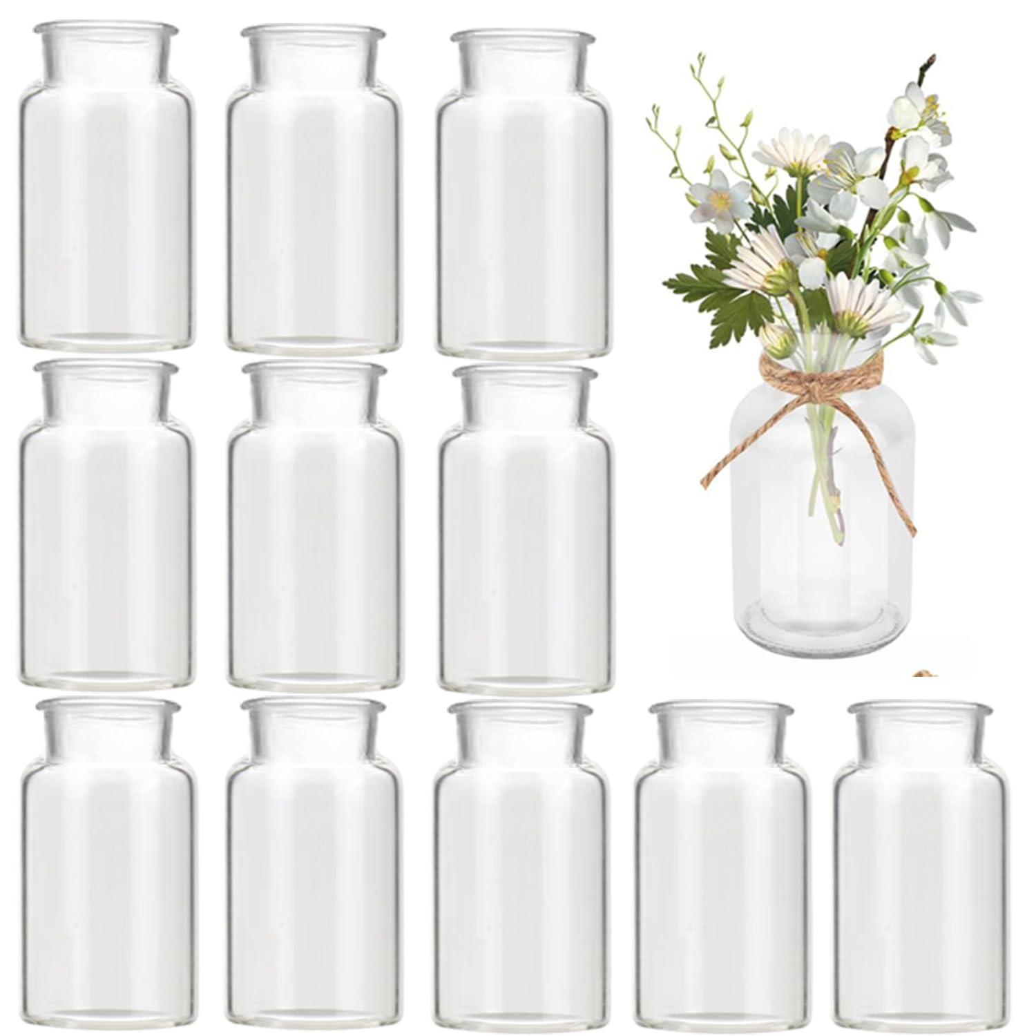 Small Glass Bud Vases Set of 12,Mini Vintage for Flowers, Small Vase Set for Decorative Table, Wedding Party, Home