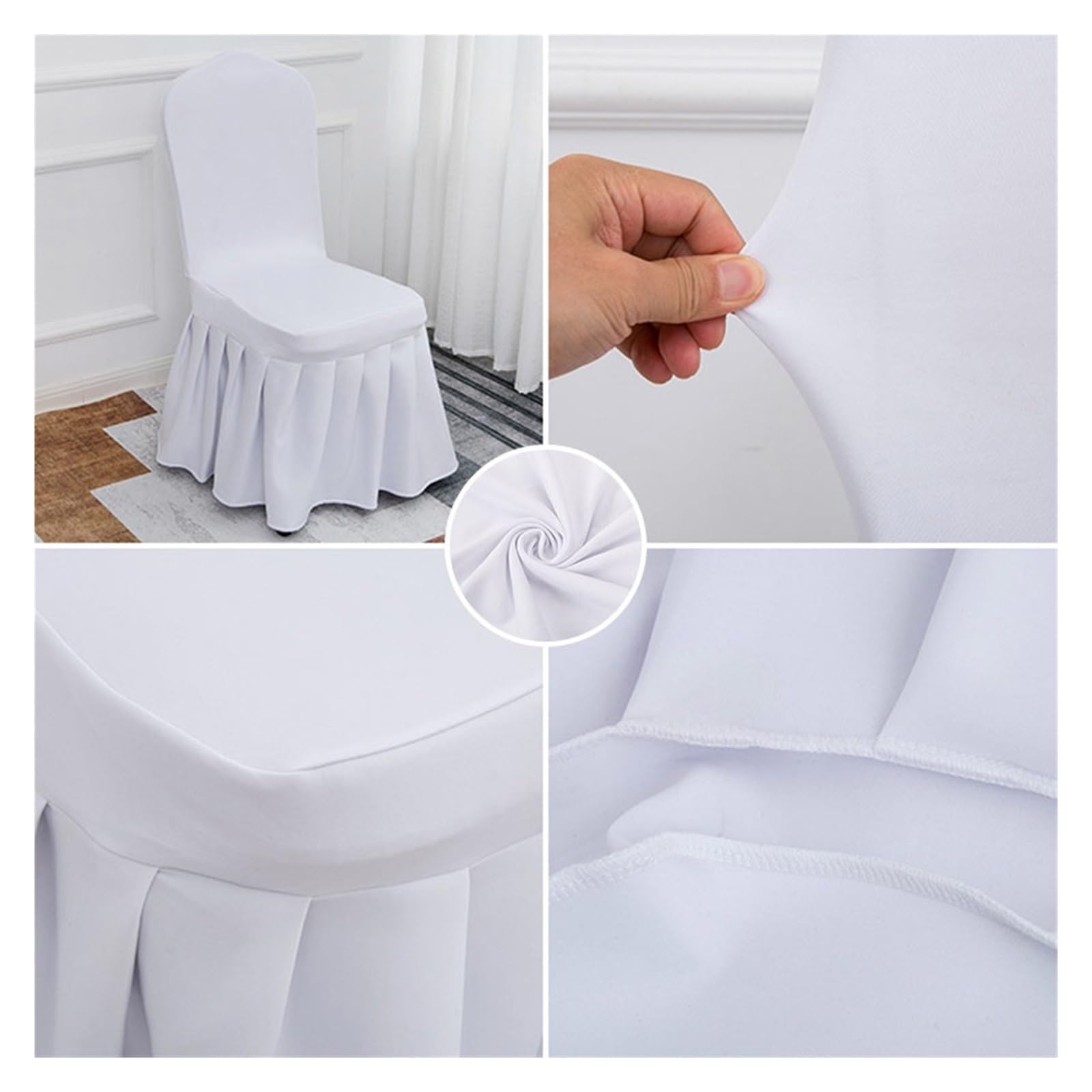 Hussen für Stühle 50/100 Stück Plissee-Rock-Stuhlhussen Spandex Party Hochzeiten Bankett Polyester Stuhlhusse Hotel Home Decor Hochzeit Stuhlhussen(Beige White,50Pcs)
