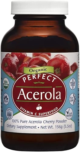 Perfect Supplements Polvo de acerola perfecto - 5.50 oz - Cereza de acerola 100% pura - Superalimento de vitamina C totalmente natural - Apoyo al
