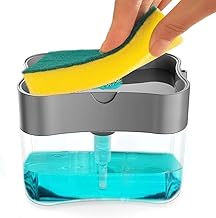 Dhananjay Soap Dispenser for Kitchen Accessories Items Dishwasher Liquid Holder and soap Pump Dispenser with Sponge Holder (Grey, Plastic)