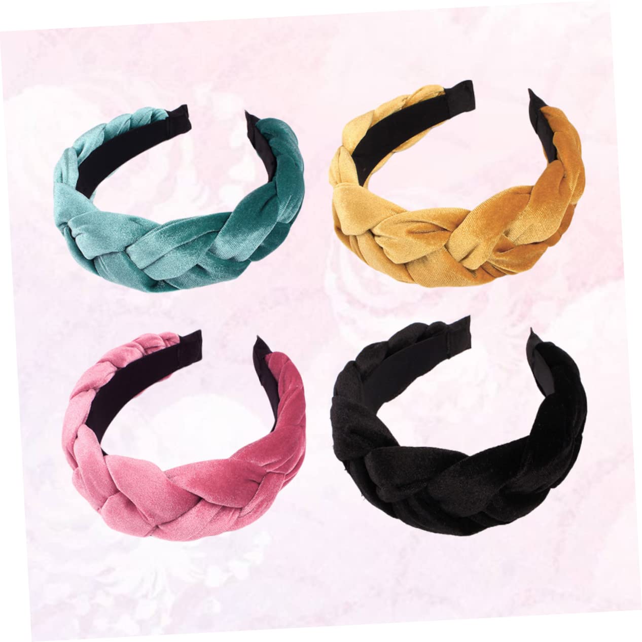 Healeved 4piezas Diadema Trenzada de Pelusa Ancha Cabello Accesorios Lavado de Cara para Mujeres Color Negro