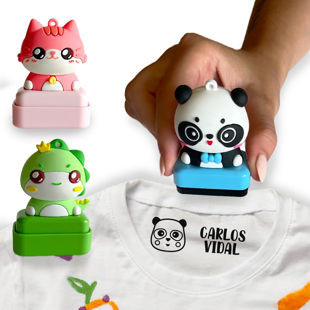 Transparent Gift Sello Personalizado para Ropa Infantil con Nombre Muñecos Animales. Sellos Personalizados Ropa Niños. Sello para Marcar Ropa. Tinta Negra Resistente al Agua. Regalos de Vuelta al Cole