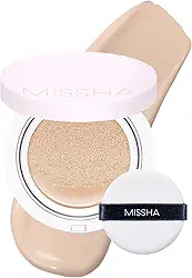 MISSHA Base Magic Cushion No. 21 bege claro para pele brilhante - cobertura perfeita, acabamento orvalhado, fácil aplicação para todos os tipos de pele