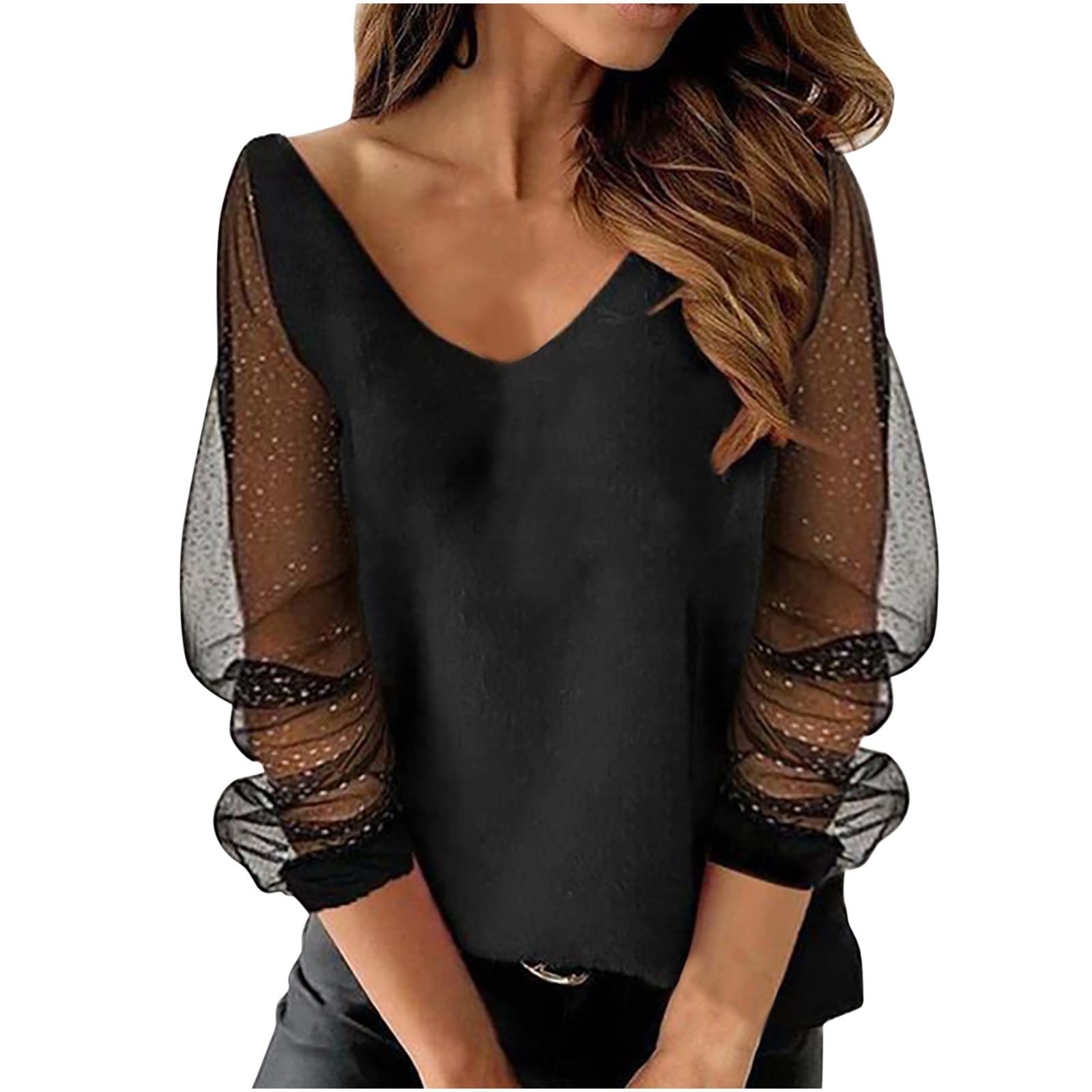 NUSGEAR 2022 Camiseta de Mujer,Elegante Manga Larga Color sólido Blusa Camisa Moda Casual Cuello en V Basica Jersey Sudadera Suelto Primavera Verano Cómodo Tops Fiesta T-Shirt Original