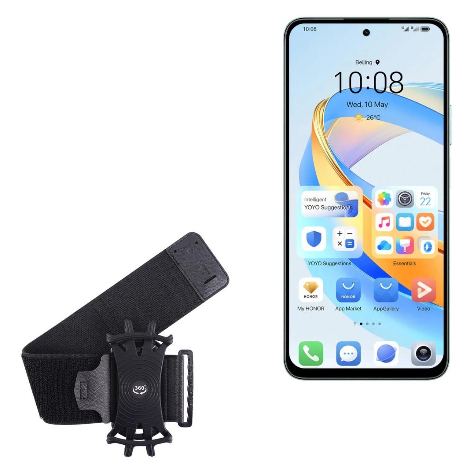 BoxWave Holster Compatible with Honor X7b 5G - ActiveStretch Sport Armband, Adjustable Armband for Workout and Running - Jet Black