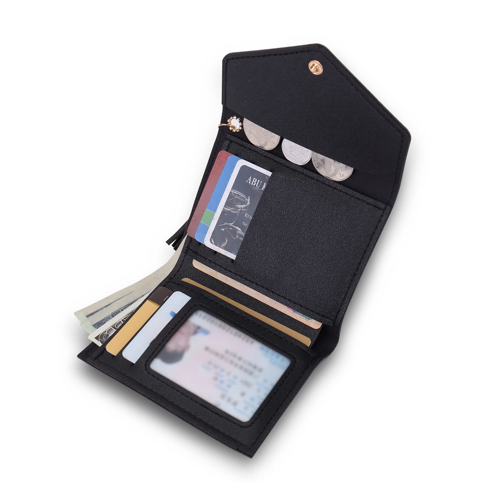 CHAOFANXI Small Wallet for Woman,Slim Purse Small Synthetic Leather Wallet with Card Holder Zipper Coin Purse for Ladies,Black