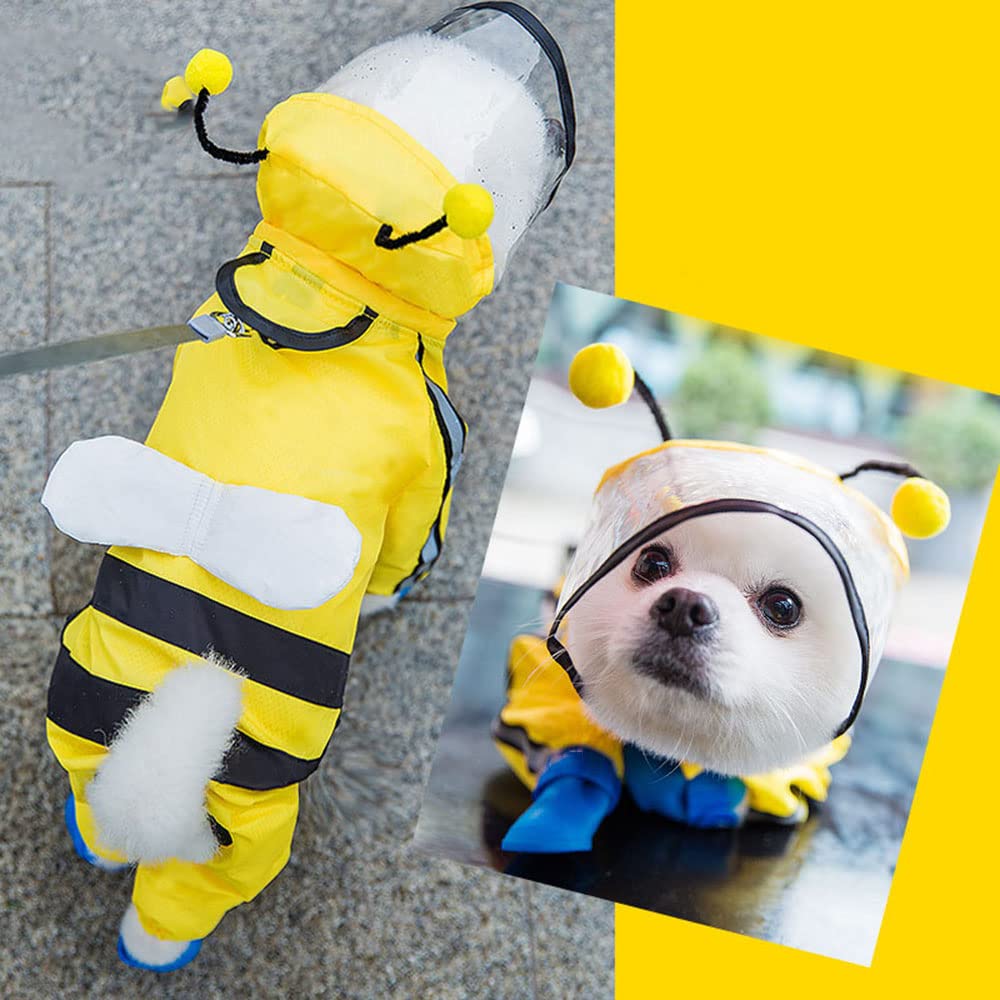 Chubasquero para Perros, Chaqueta Impermeable for Perros pequeños y medianos con Capucha Correa Reflectante, diseño de Abeja, Oso Dinosaurio(Yellow Bear,M)