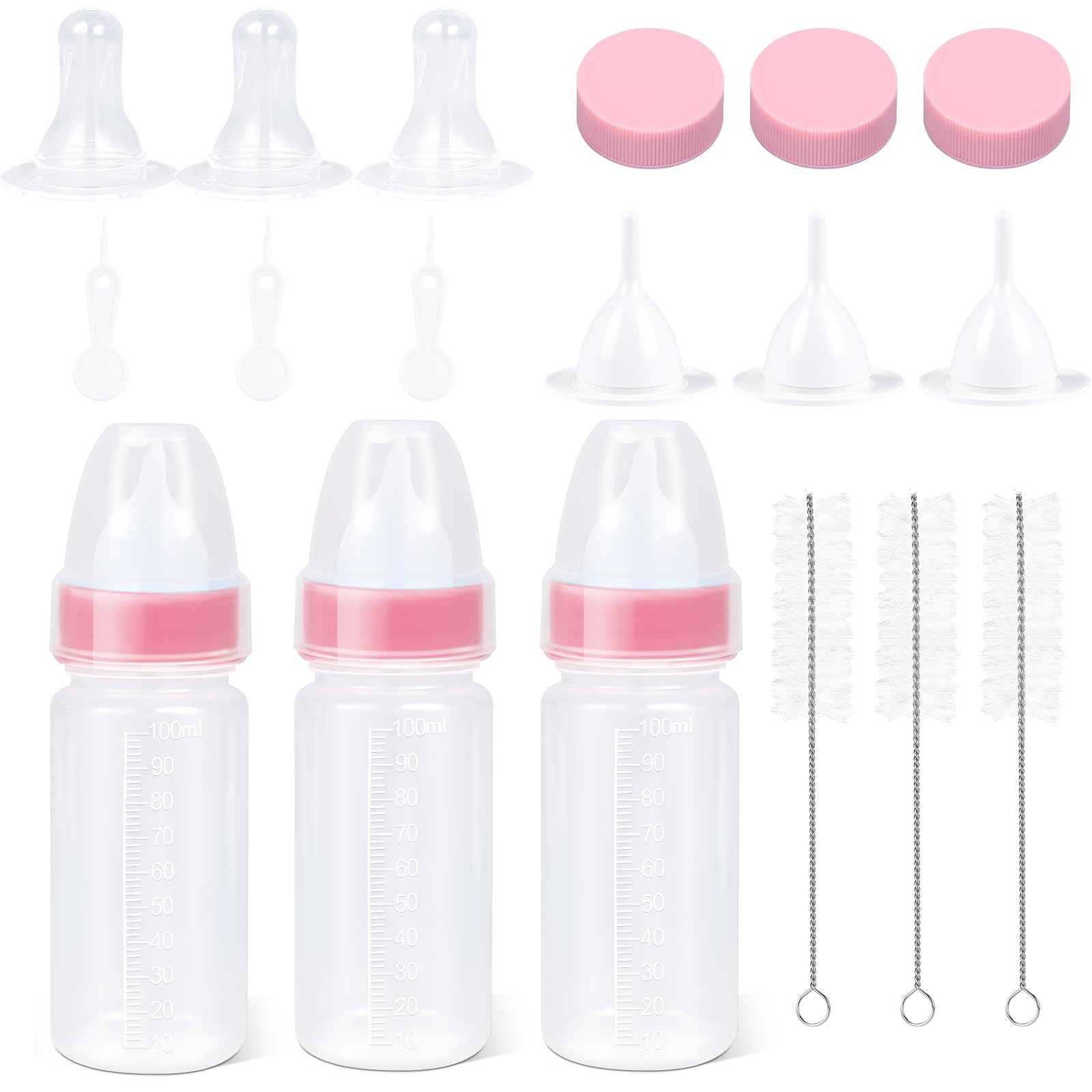 ASEVAT 3.4 oz 3Pack Pet Feeding Bottle, Anti-Choking Puppy Feeder Design,with 3pcs Replaceable and Reusable Silicone Nipples for Feeding Puppies, Kittens, Small Animals