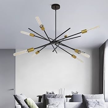 KIGHSIN Mid-Century Black and Brass Sputnik Chandelier