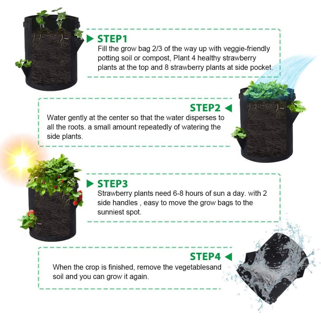 2 Pack Strawberry Planter Outdoor, Strawberry Garden Planting Pots With 6 Side Grow Pockets, Breathable 7 Gallon Portable Planter Bag For Indoor Outdoor