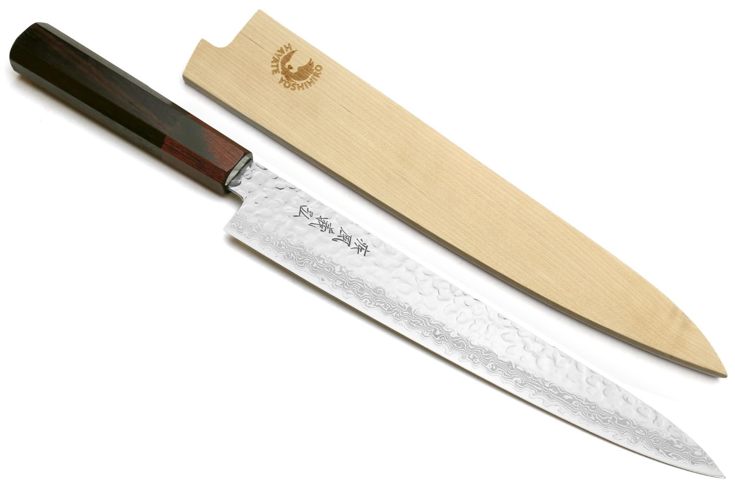Yoshihiro VG10 46 Layers Hammered Damascus Sujihiki Japanese Slicer Knife (9.5" (240mm) Rosewood Handle)