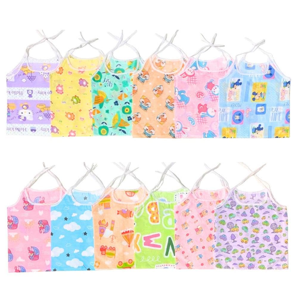 Newborn Baby Cotton Woven Cloth Jhabla | Unisex Sleeveless Jhablas | Casual Sleepwear Assorted Multicolour & Printed Babies Tops-image-43