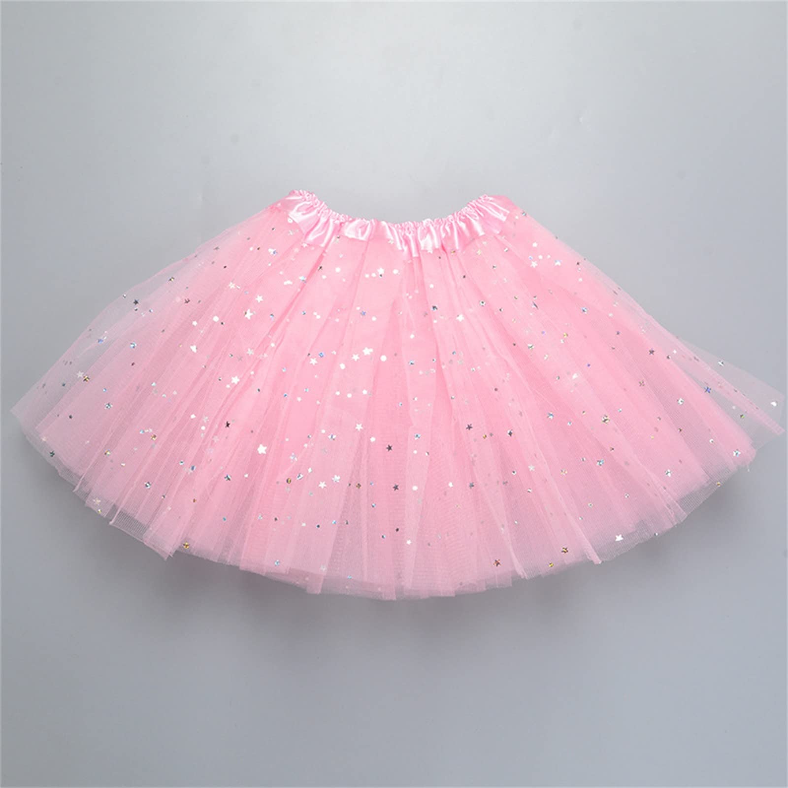 Girls Layered Tulle Skirt Toddler Baby Star Sequins Tutu Skirt Dance Ballet Skirts Party Carnival (Pink, 2-8 Years)