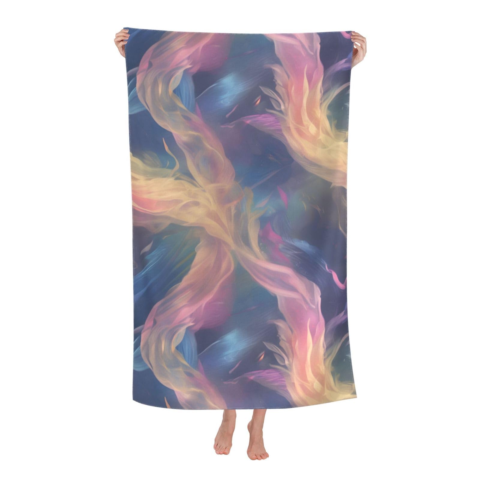 Pojknbv White Rainbow Heart Print Oversized Adult Beach Towel Quick-Dry Comfortable Lightweight Travel Pool Camping