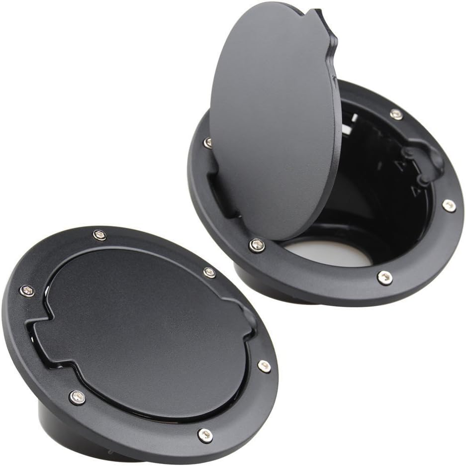 Black Billet Style Fuel Filler Door Cover Gas Tank Cap 4-Door 2-Door for Jeep Wrangler JK & Unlimited 2007-2018 Sport Rubicon Sahara