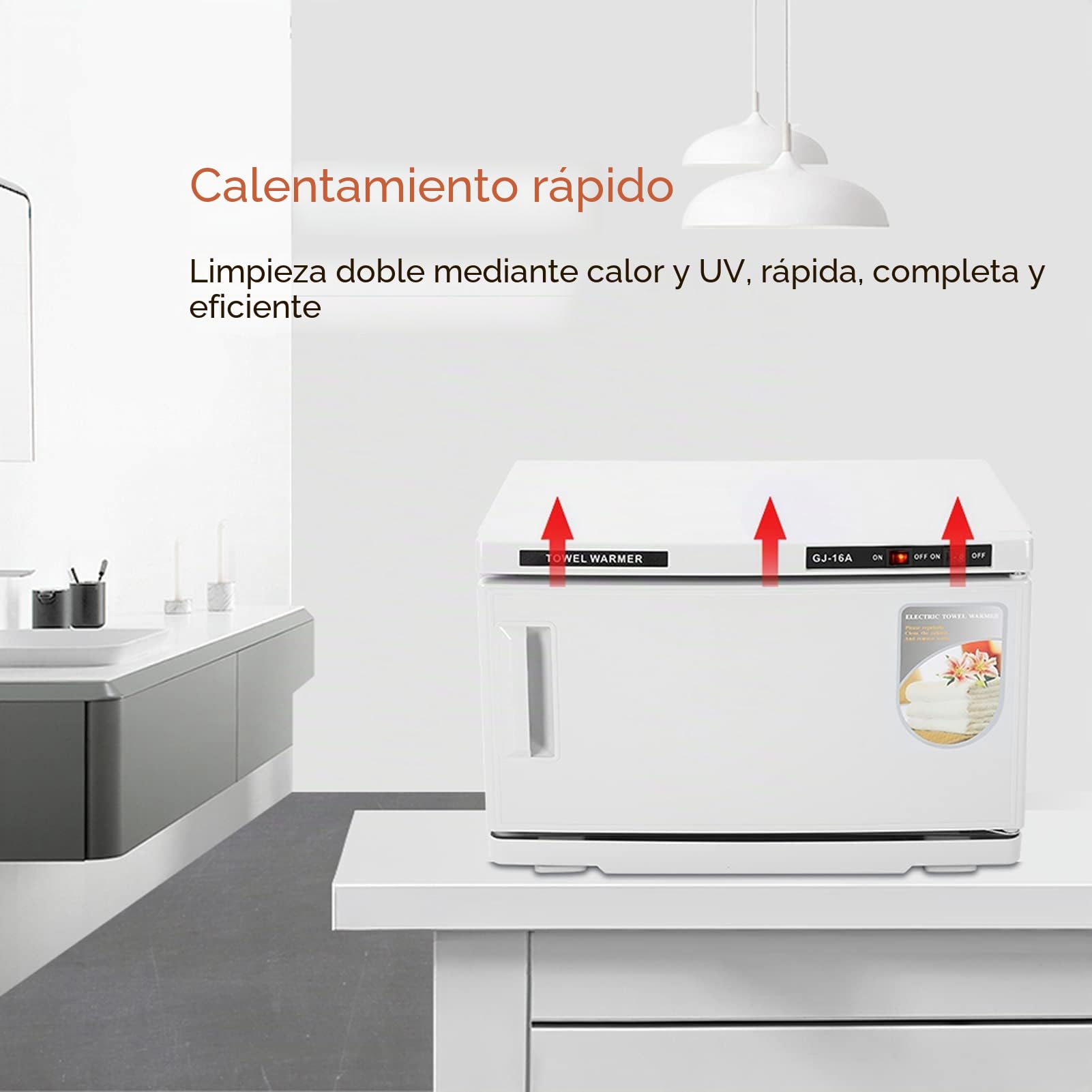 Ejoyous Calentador de Toallas UV de 16L 2 En 1, Toalla de Cara Caliente Esterilizador desinfección Compresas Cosméticas Toalla con Control de Temperatura para El Hogar Salón de Belleza Peluquería