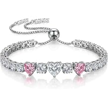 Moissanite Tennis Heart Bracelet for Women S925 Sterling Silver D Color VVS1 Round Cut Adjustable Moissanite Bracelets 5-9.5inch