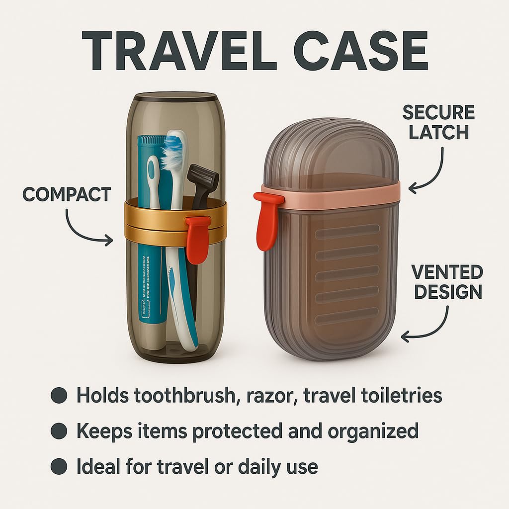 JIALTO Jabonera de viaje 2 en 1 y estuche para cepillo de dientes, impermeable, portátil y a prueba de fugas para baño, camping, al aire libre (marrón)