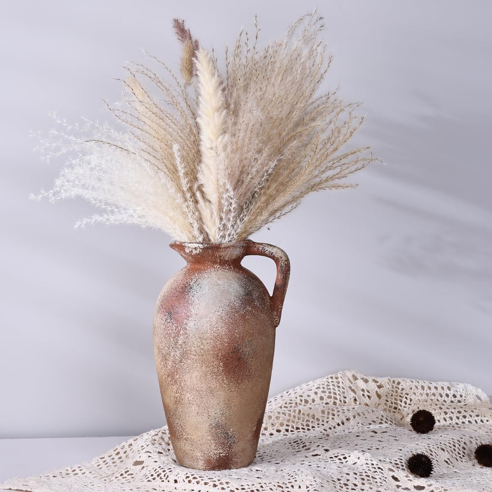 9.3in Rustic Ceramic Vase, Farmhouse Vase with Handle,Vintage Vase for Centerpieces, Boho Vase, Terracotta Flower Vase for Home Decor, Living Room, Shelf Decor, Entryway, Table Decor, Dining Decor - Image 7