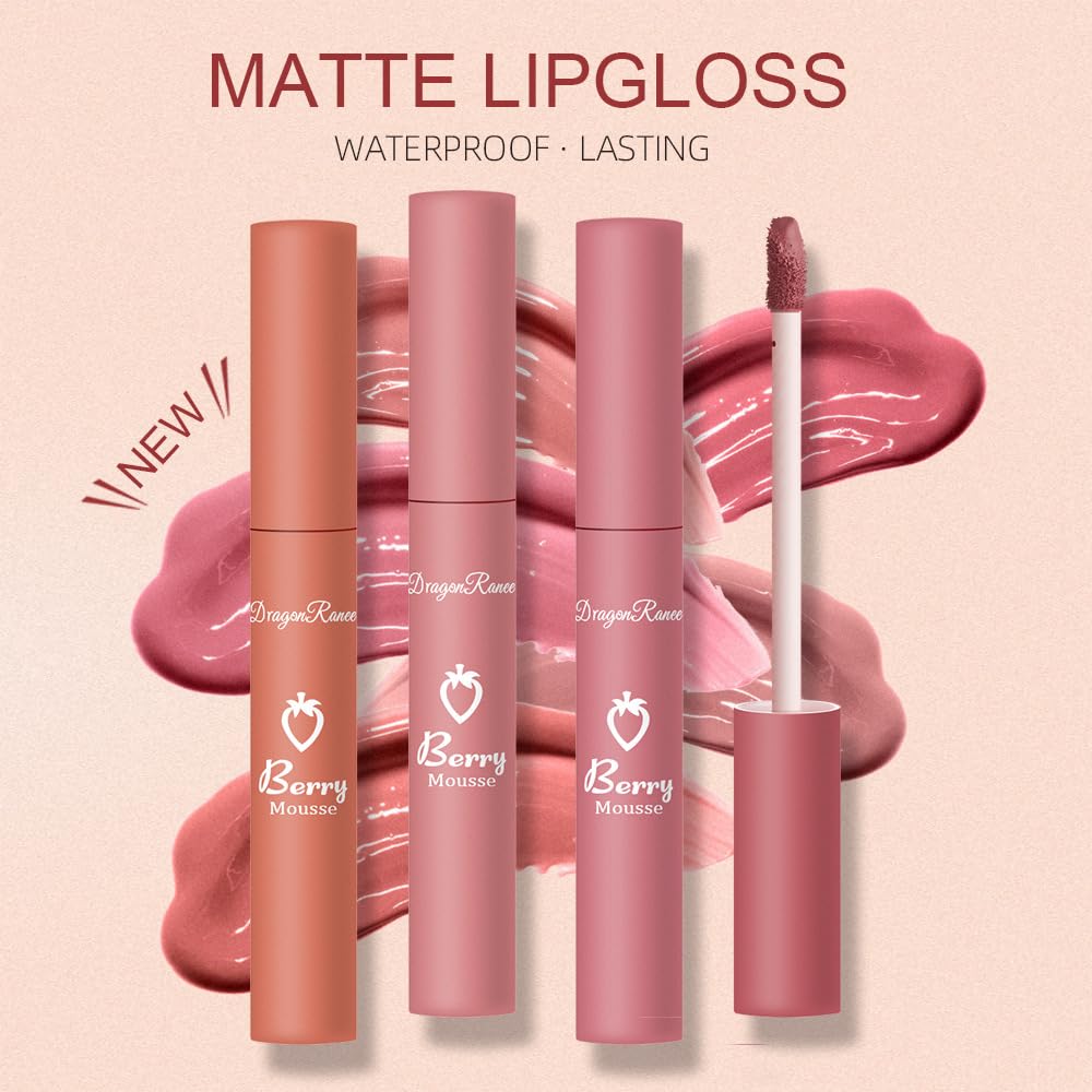Lipstick Sets for Women, Matte Lip Gloss Set Makeup Set Nude Velvet Waterproof Non-Stick Cup Not Fade Pink Lipgloss Lip Plumping Glass Finish Makeup Set Gift Kit (Rose Set, One Size) - Image 2