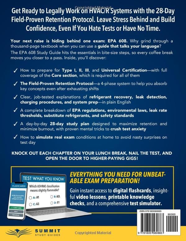 EPA 608 Study Guide: Get Ready to Legally Work on HVAC/R Systems with the 28-Day Field-Proven Retention Protocol. Leave Stress Behind and Build Confidence, Even If You Hate Tests or Have No Time. - Image 2