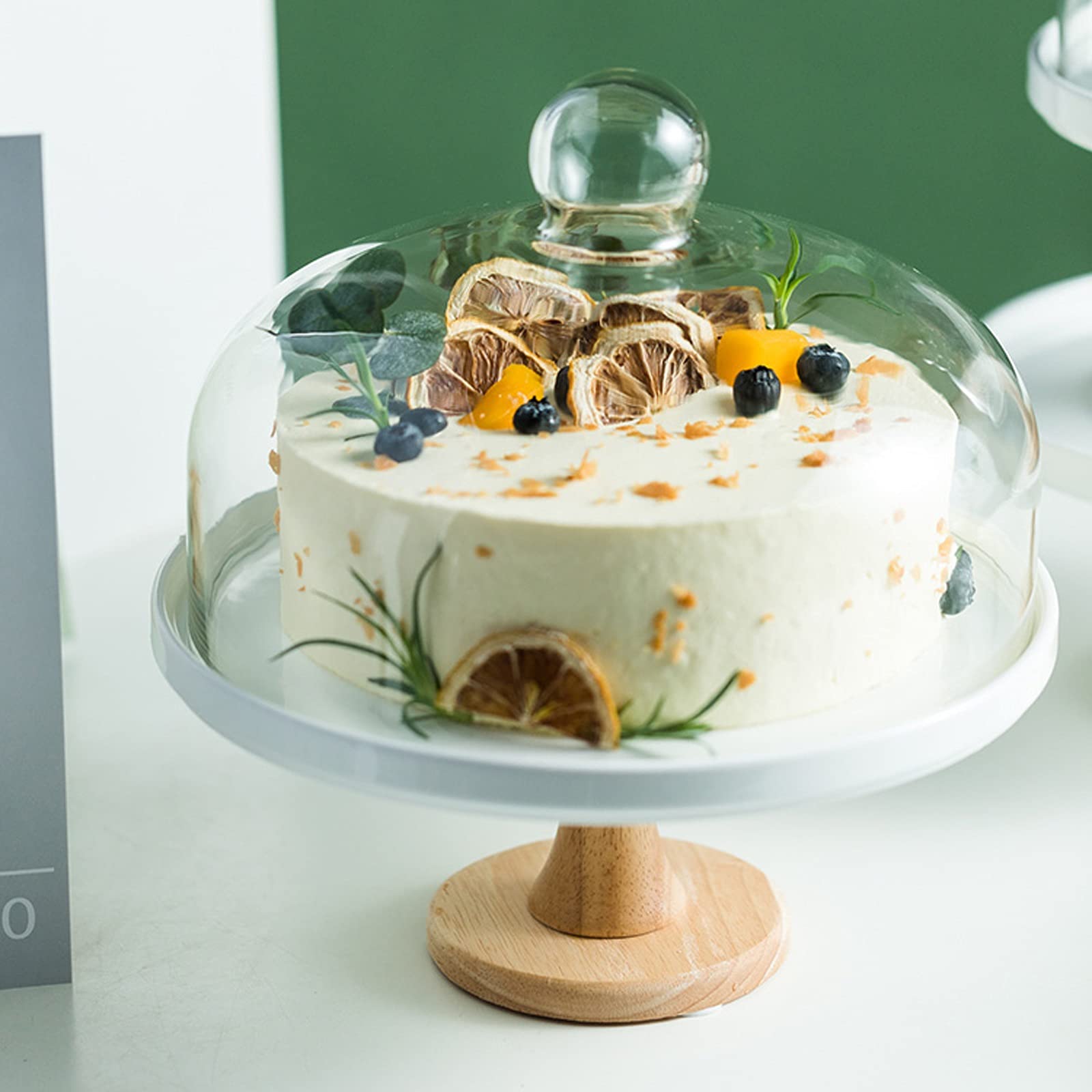 caihuashopping Podstawka na ciasto, taca ze szklaną pokrywką, prosta podstawka na ciasto, wielofunkcyjna patera na deser, wesele, impreza, do hoteli, restauracji, stojak na tort (rozmiar: średni)