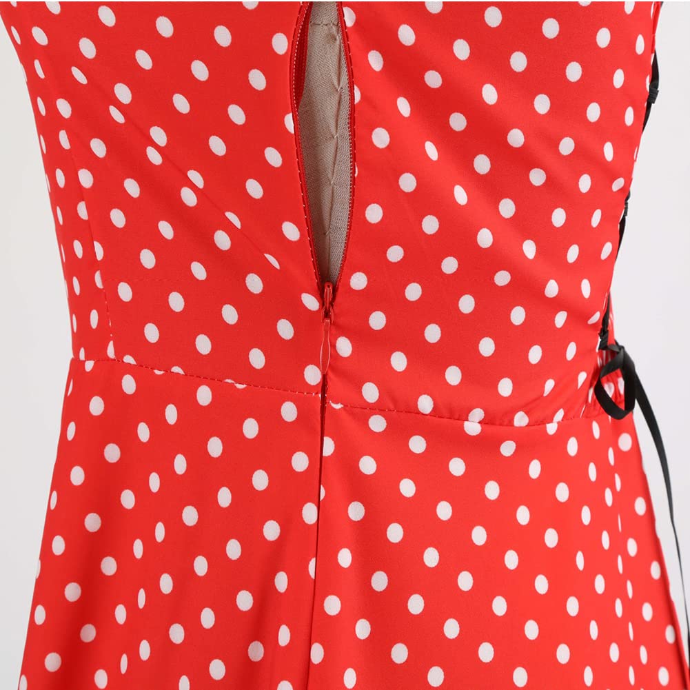 Robe Vintage Années 50 Femme Retro Rockabilly Pin Up Élégante Robes sans Manche Dos Nu Décolleté en Cœur Polka Dot Trapèze Mariage Cocktail Soirée Fête Cérémonie Décontractée au Genou Midi S-XXL